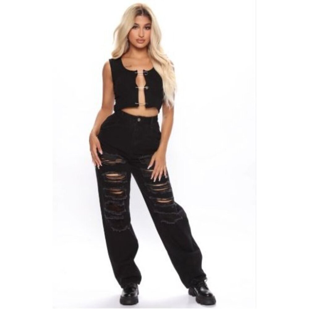 Fashion Nova Black Never Letting Go Distressed Boyfriend Jeans 7